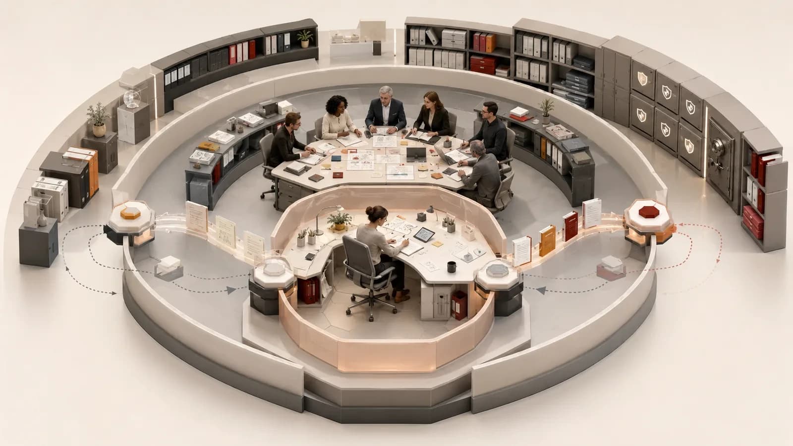 Trois niveaux emboîtés représentent le travail personnel, la collaboration d'équipe et le patrimoine institutionnel.